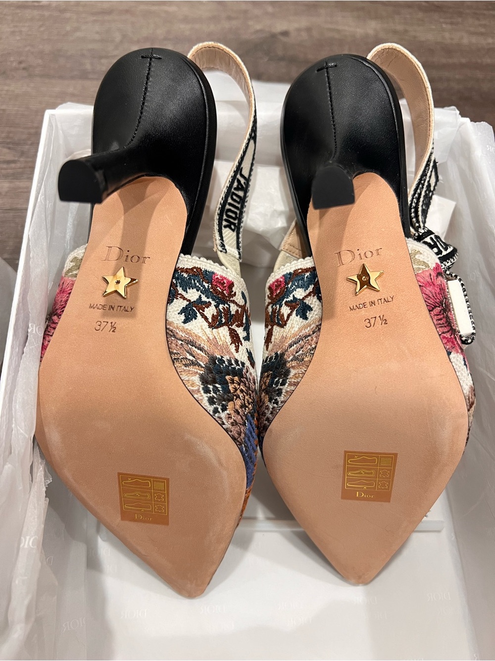 Dior J'Adior Embroidered Slingback Pumps in Cream, Pink, Blue & Brown - Picture 4 of 7